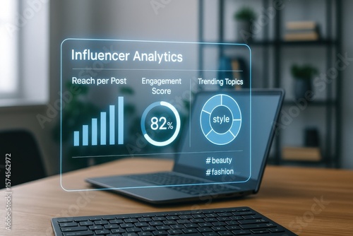 Influencer Dashboard Showing Post Reach, Engagement Score, and Trending Social Media Topics
