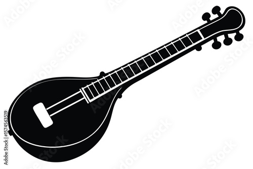 Black silhouette of a traditional indian sitar musical instrument