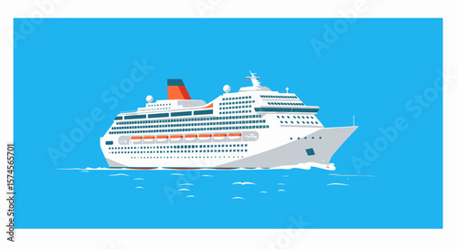 Sleek White Cruise Ship with Orange Accents Sailing on Blue Water.