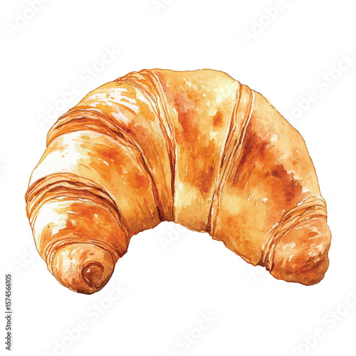 Watercolor depiction of a golden flaky croissant freshly baked
