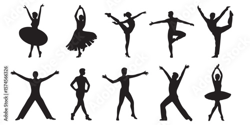 set vector various dancer silhouette	