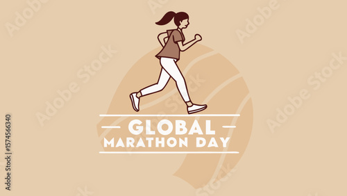 Minimalist illustration of a woman running a marathon, celebrating Global Marathon Day;  a modern,  positive, and active lifestyle design, perfect for health and fitness websites or social media.