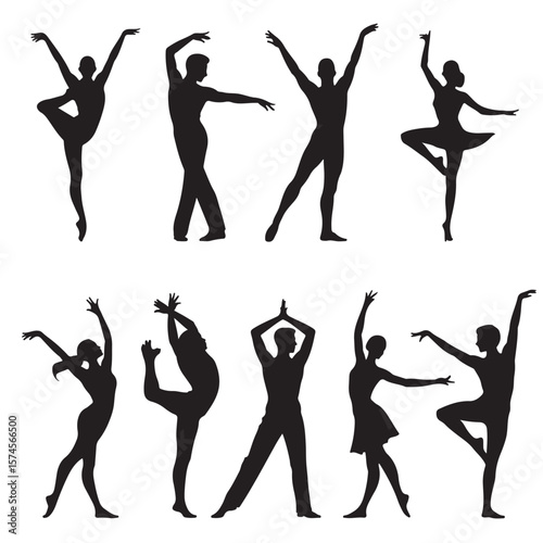 set vector various dancer silhouette	