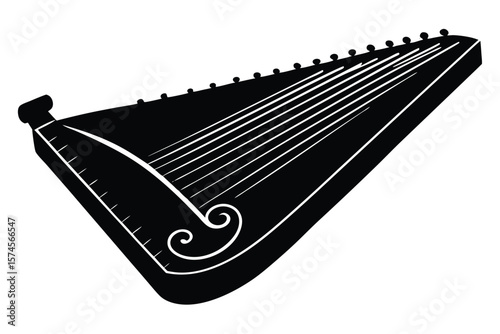 Stylized black silhouette of a gusli musical instrument