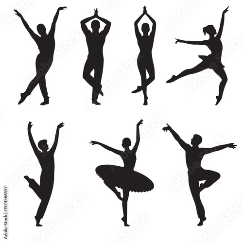 set vector various dancer silhouette	