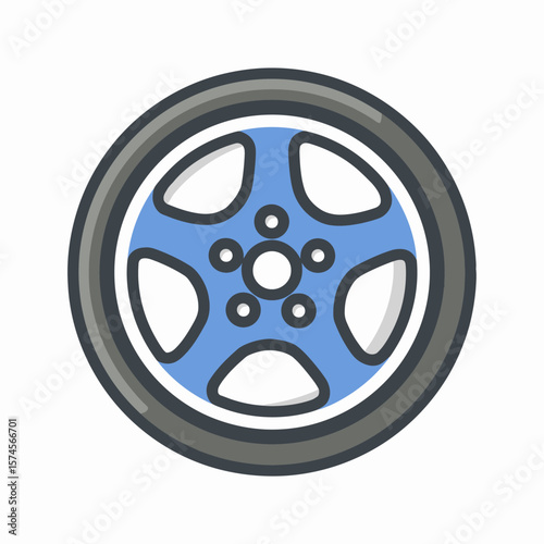 Blue wheel rotates isolated car part auto theme graphic