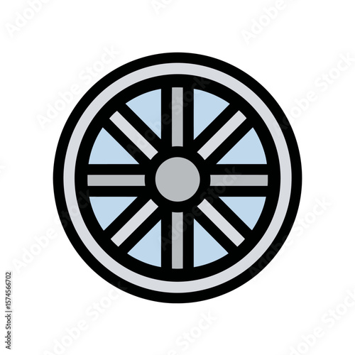 Stylized wagon wheel rotates inside simplistic graphic presentation