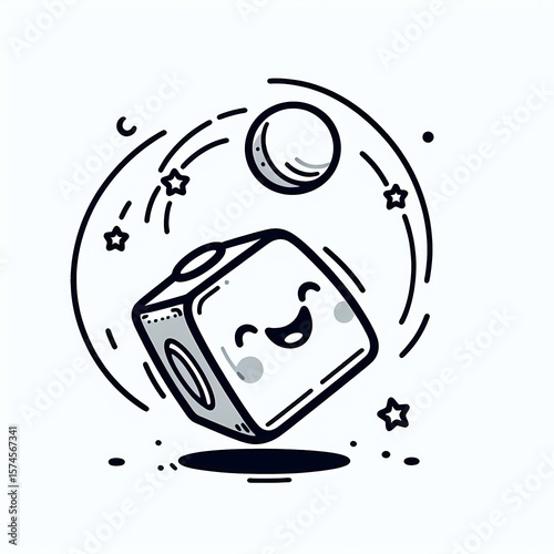 Cute Cartoon Cube with Stars, Moon, and Smiling Face
