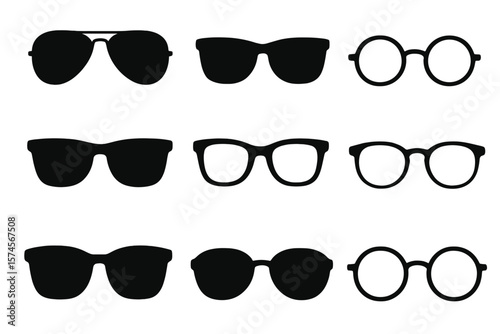 Various styles of sunglasses and eyeglasses displayed in a grid pattern emphasizing design and fashion trends