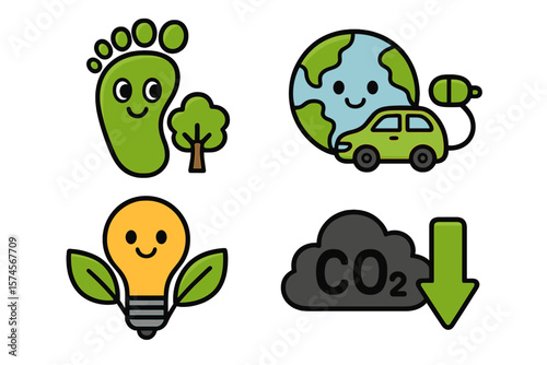 Sustainable living icons representing eco-friendly practices and environmental awareness
