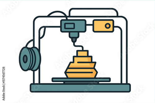 3D printer creating a geometric model in a modern workshop during the day