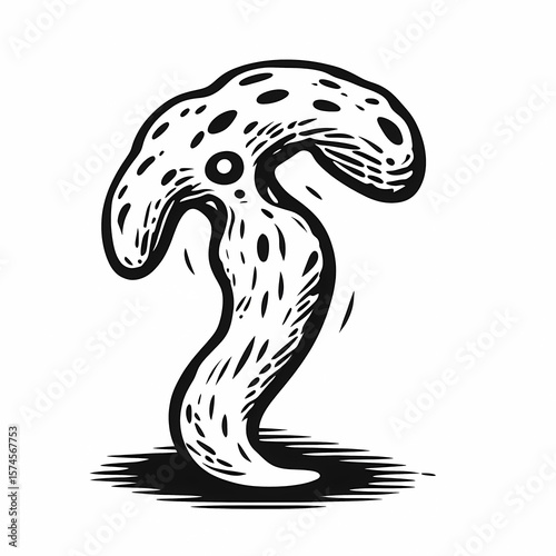 Abstract Black and White Mushroom Illustration with Dots and Lines