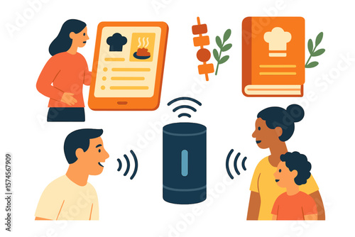 Interactive cooking session at home using smart technology and recipes with family members