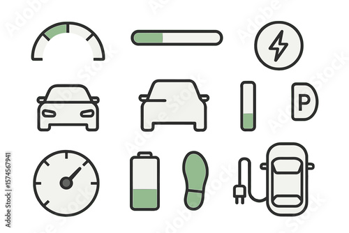 Car dashboard icons display key metrics for electric vehicle performance and efficiency during a journey
