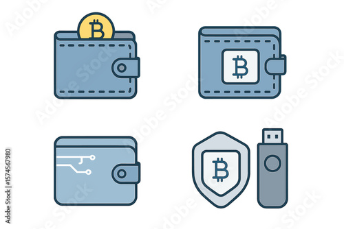 Digital wallets for cryptocurrencies featuring various designs and security options visible on a white background