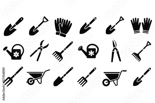 Garden tools and accessories icons gardening shovel