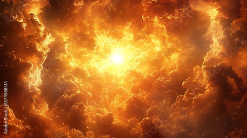 Fiery clouds fill the heavens with intense light.