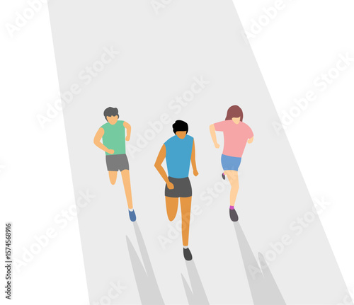 Runner group, Men, women running in lane, Healthy activity and lifestyle workout. Vector illustration flat style.
