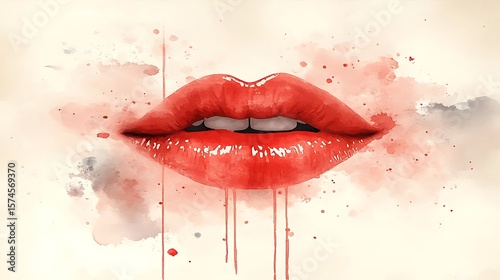 Close-up of vivid red lips with watercolor-like texture.