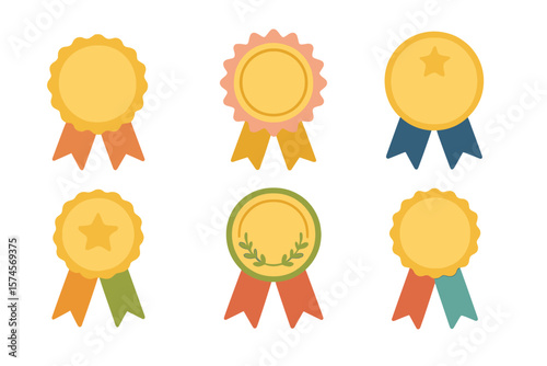 Colorful award ribbons with different designs for recognition and achievements displayed against a white background