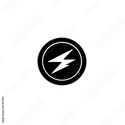 Electric lightning bolt symbol inside a circular shape with glowing energy vector illustration
