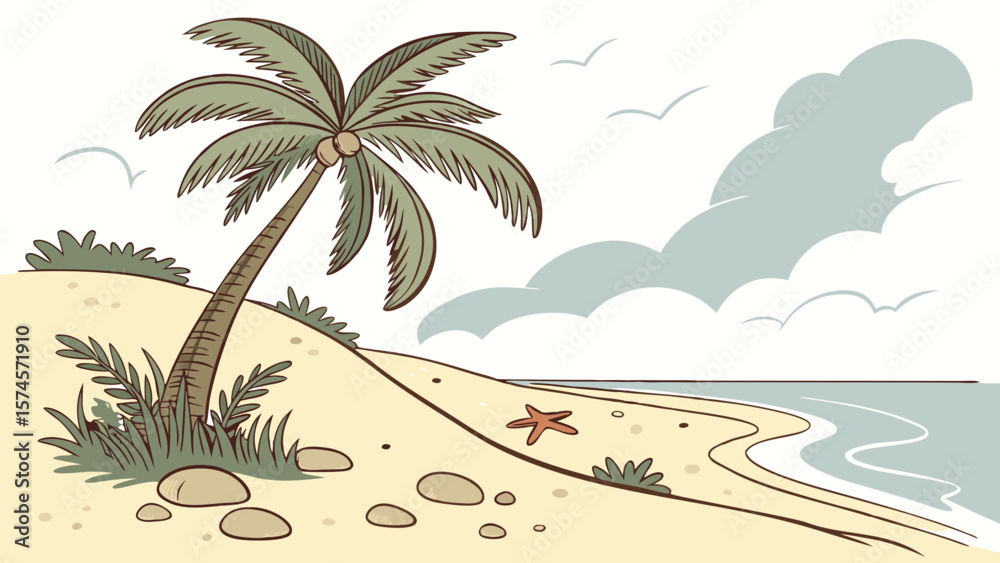 Fototapeta premium Summer Paradise nature palm tree beach vector illustration