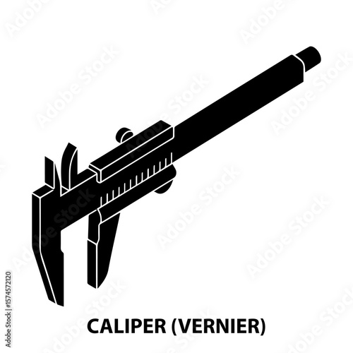 Caliper vernier tool precision measurement engineering drawing technical illustration black and white clip art vector