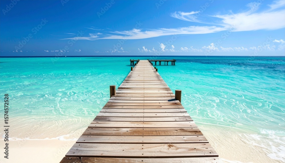 Obraz premium Serene Wooden Pier Extending into Turquoise Ocean.