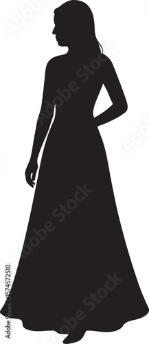 Young Woman in Long Dress Silhouette Elegant Lady on White