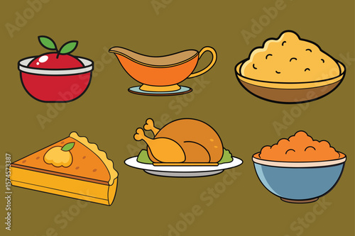 Festive thanksgiving gravy boat icon with autumnal colors and decorative elements