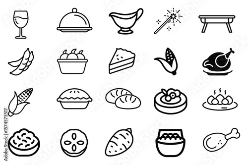 Charming thanksgiving icon set featuring mashed potatoes and autumn elements