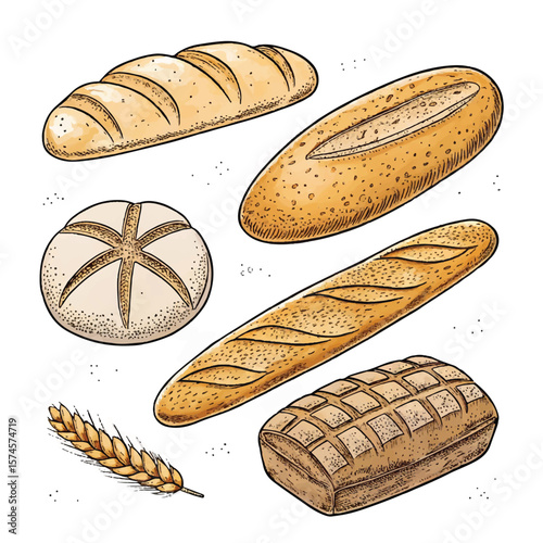 Bread hand drawn set
