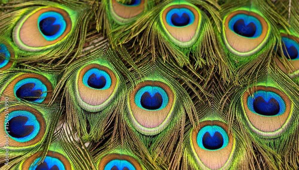 Obraz premium Vibrant Peacock Feathers Texture Background Image.