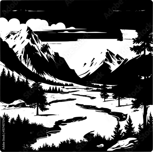 vector illustration of a mountain landscape with trees