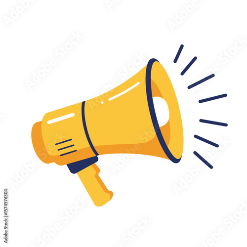 A bright yellow megaphone illustration with sound waves emanating from its opening.