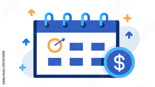 A calendar with a dollar sign ,The calendar is blue and white