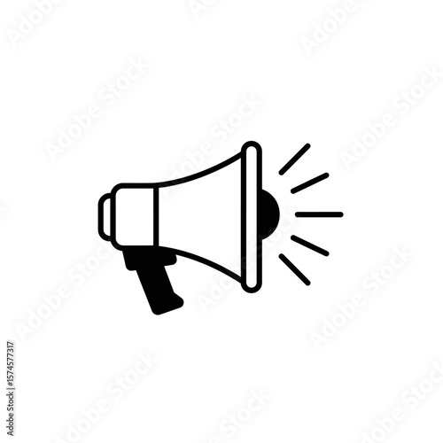 Simple black and white illustration of a megaphone, broadcasting sound waves.