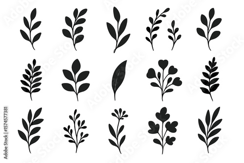 Creative black leaf silhouettes perfect for botanical illustrations or design projects