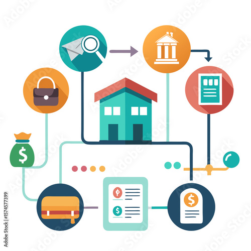 A line graph showing the progression of a student's financial journey. The graph starts with a house, which represents the student's initial investment, and ends with a diploma