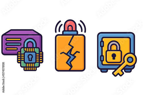 Security icons representing digital and physical protection against unauthorized access