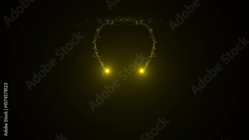 Golden light tails. energy trails two bright golden light tails curve inward from opposite directions on a dark background