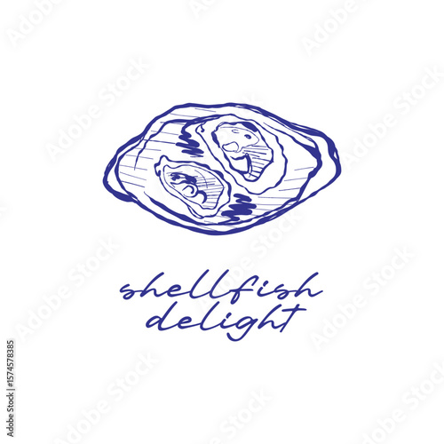 Detailed illustration of mussels and shellfish in a marine setting. Hand-drawn bivalves shown with artistic textures and ocean-inspired colors.