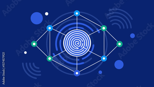 A blue and white image of a circle with a lot of dots and lines. The dots and lines are connected to each other in a web-like pattern. The image is of a computer screen or a digital device