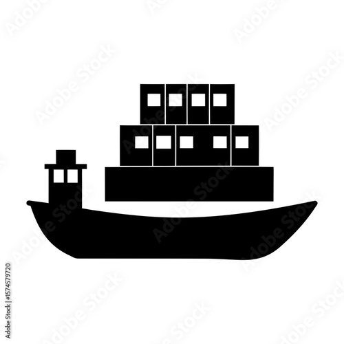 Cargo barge silhouette carrying cargo boxes for industrial shipping and marine logistics