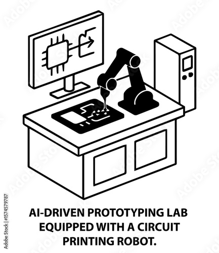 Ai driven circuit board prototyping lab equipped with printing robot automation and computer system