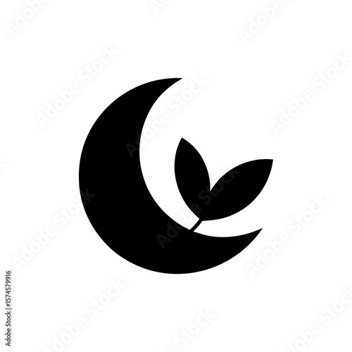 Minimalist moon leaf eclipse icon for natural harmony environment and tranquil design