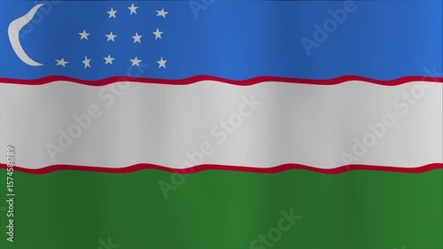 Uzbekistan flag animation suitable for presentations, videos, websites; vibrant waving flag motion graphic seamless loop for various projects.
