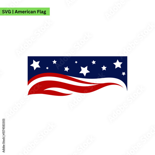 A playful American flag vector logo design integrating elements like balloons and confetti, symbolizing celebration and joy in a festive and colorful way.