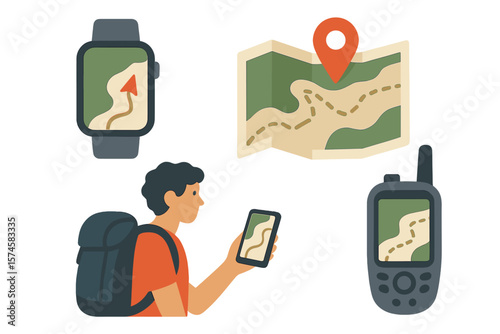 Exploring nature while navigating with digital tools and maps in an outdoor adventure