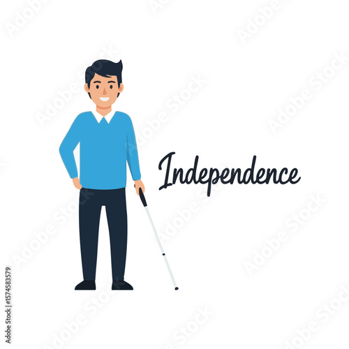 Confident Person with White Cane and ‘Independence’ Label